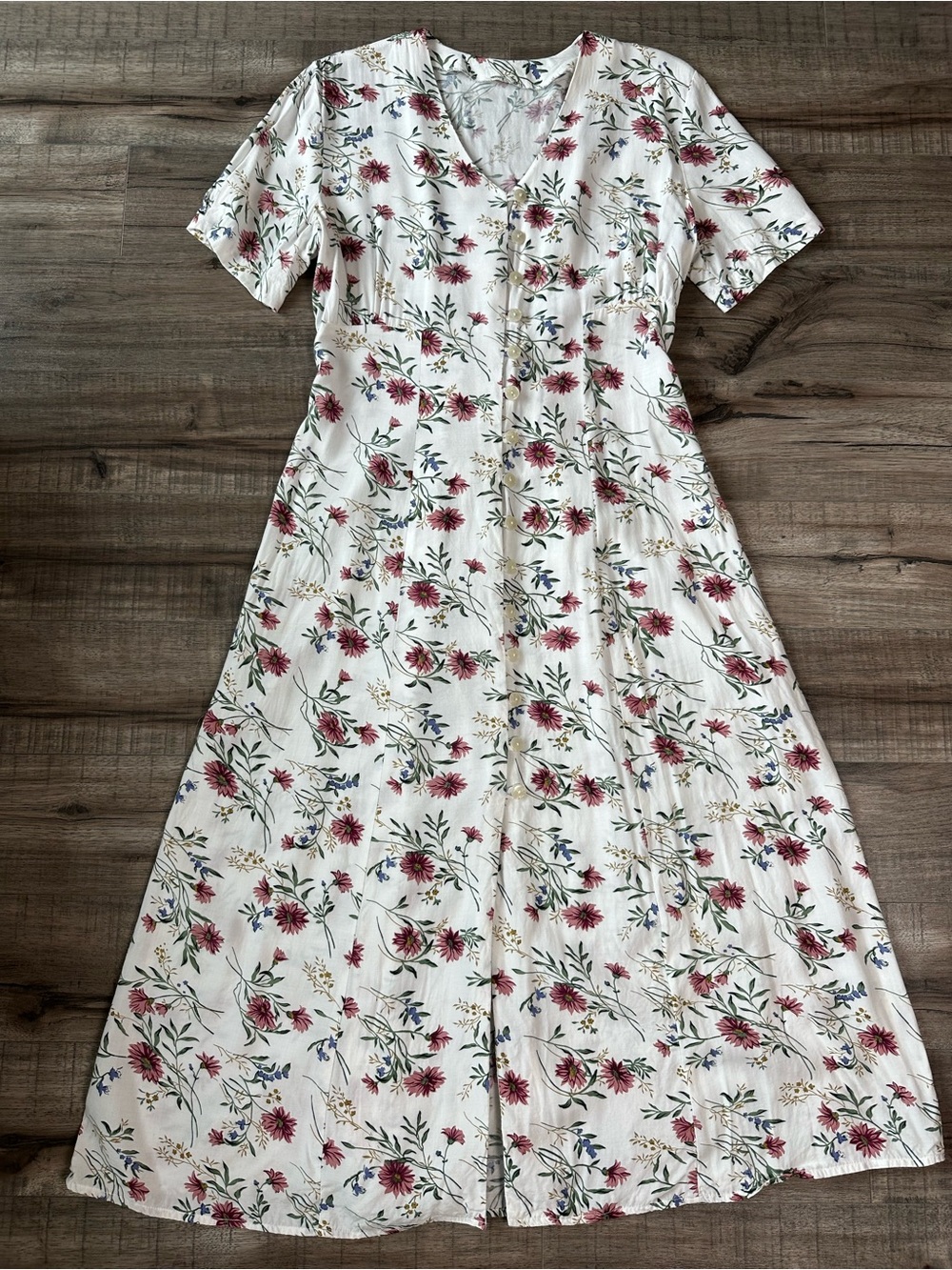 Vintage 90’s Summer Cottagecore Floral Midi Sun Dress Boho Prairie Romantic M/L